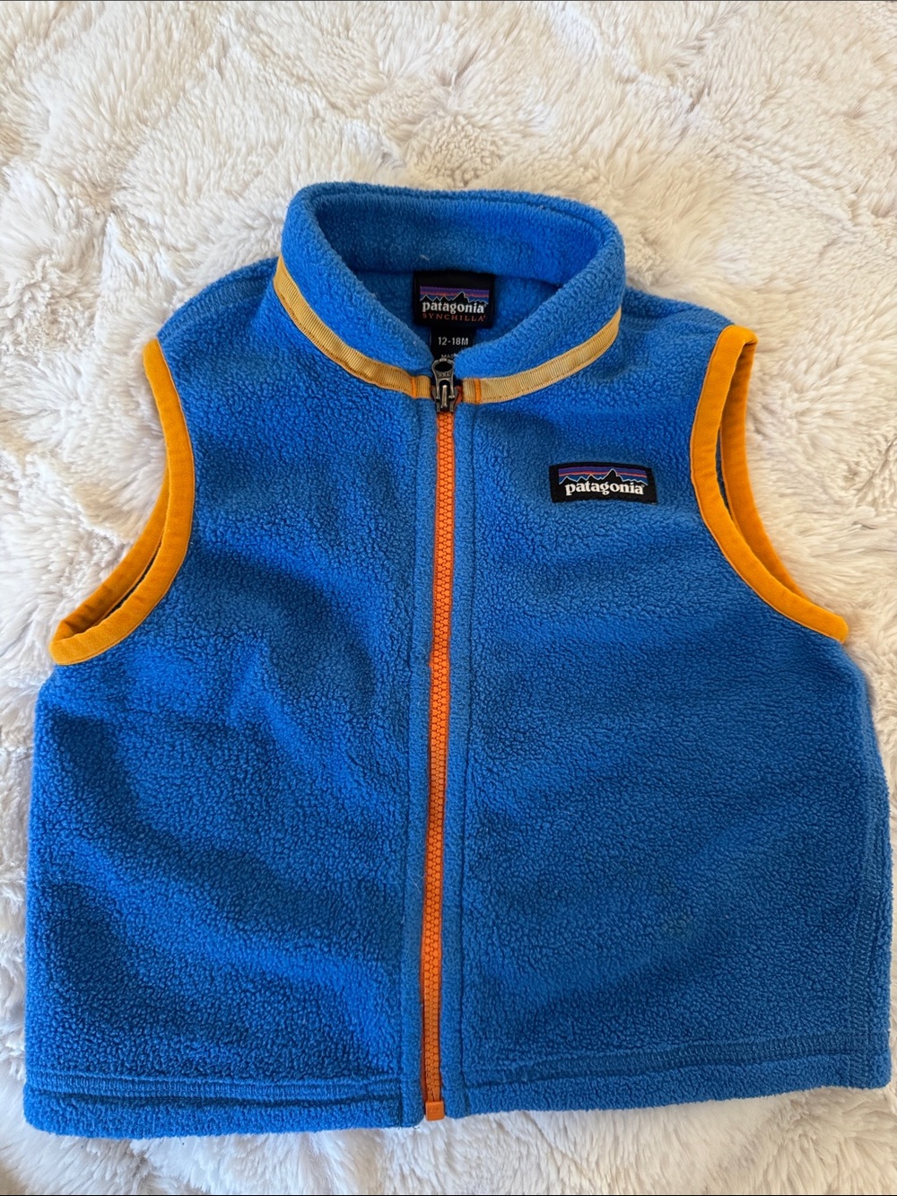 Patagonia Kids Royal Blue Fleece Vest with Orange Trim
